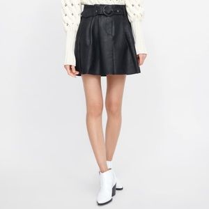 Zara Black Belted Faux Leather Mini Skirt